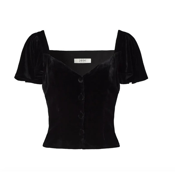 Joie Juniper Velvet Silk Blend Top Women's 2 Black Sweetheart Neck NWT - Picture 2 of 6